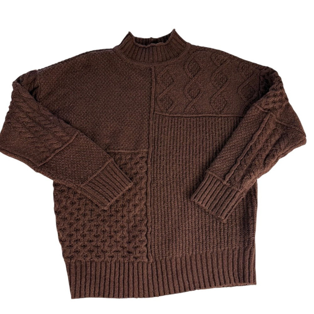 American Eagle Outfitters Women's Brown Patchwork Mock Neck cable Sweater Size S